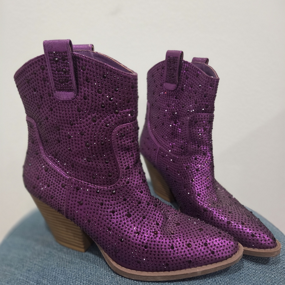 Purple Sequin Women's Ankle Boots
